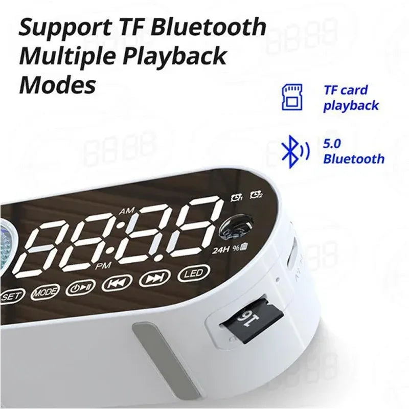 Table Alarm Clock Bluetooth Speaker FM Radio Sound Box Desktop Alarm Clock Subwoofer Music Player TF Card Bass Speaker Boombox