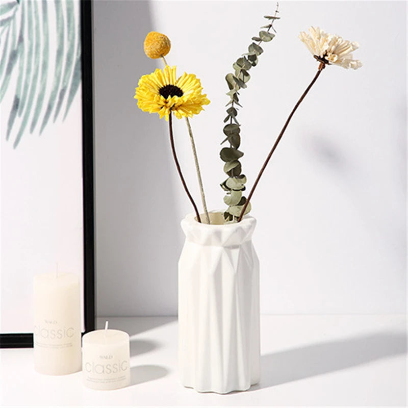Nordic Flower Vase Imitation Ceramic Plastic Flower Vase Pot Home Living Room Desktop Decoration Wedding Centerpiece Arrangement