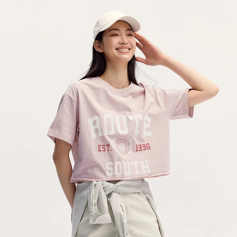 Semir Short-Sleeved T-Shirt Women Short Length American Letter Print 2024 Summer New Vintage Style Loose Fit Clothing