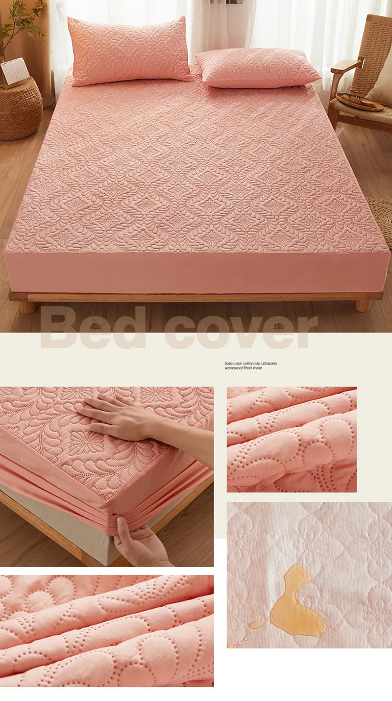 100% Waterproof Quilted Mattress Cover Protector Breathable Antibacterial Fitted Sheet with Elastic Band Queen King Bed Sheet