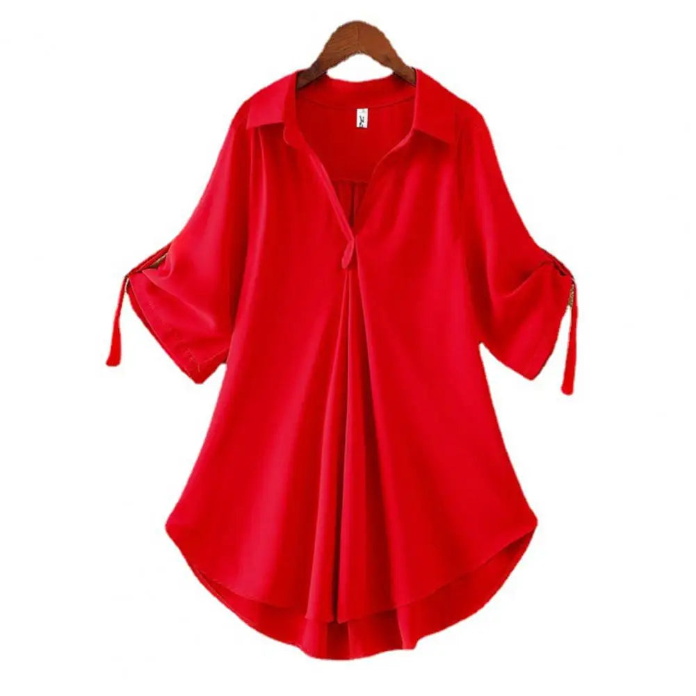 Women Summer Tunic 2023 Fashion Casual Women's Blouses Solid Color Cool Casual Ladies V Neck Loose Blouse Summer Chiffon Tops