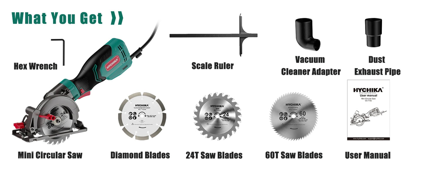 HYCHIKA 750W Mini Circular Saw 48mm Cutting Depth Dust Collection Function Electric Saw for Wood Metal Platisc Power Tools