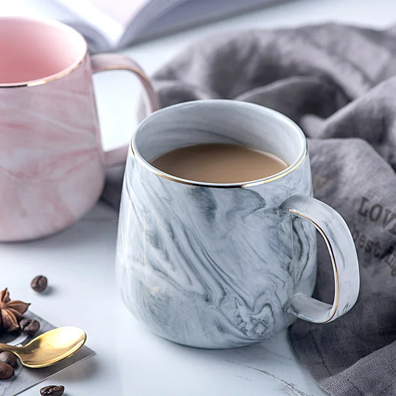 Nordic Ins Style Ceramic Mug Marbled Gold Rim Coffee Cup Oatmeal Breakfast Cup Valentine's Day present Couple water cups