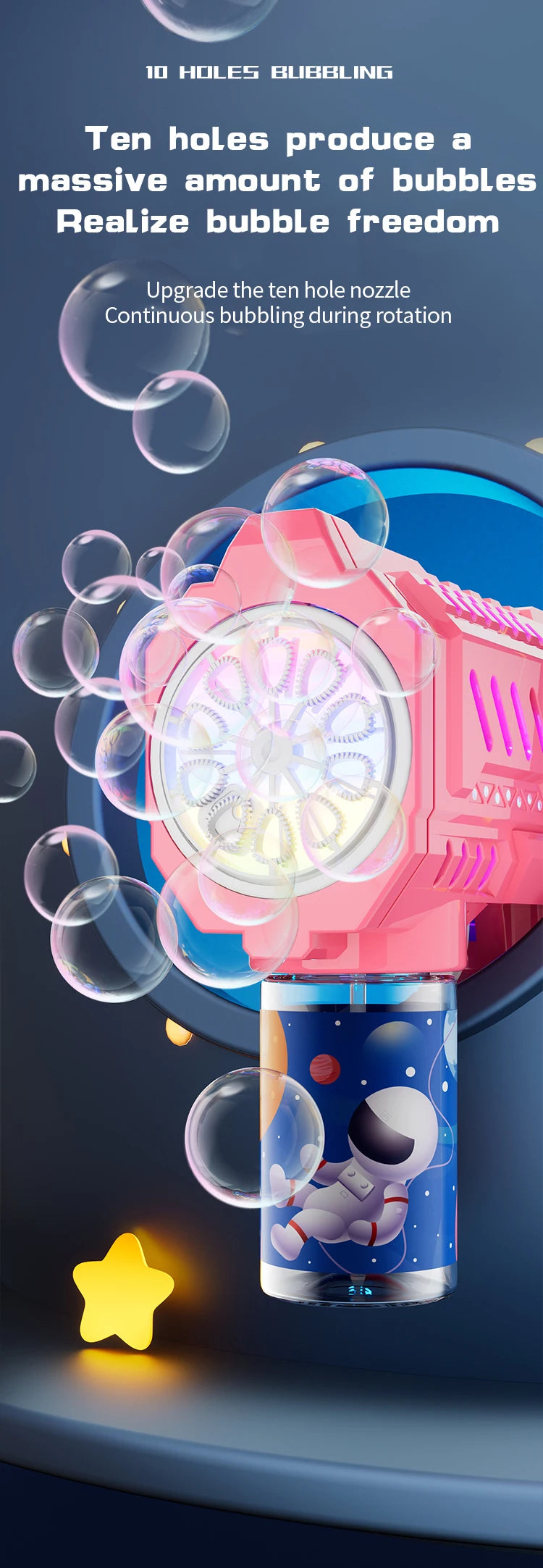 10 Hole Space Bubble Machine Outdoor New Product Children's New Product Hot Stage (Excluding Bubble Liquid and Battery)