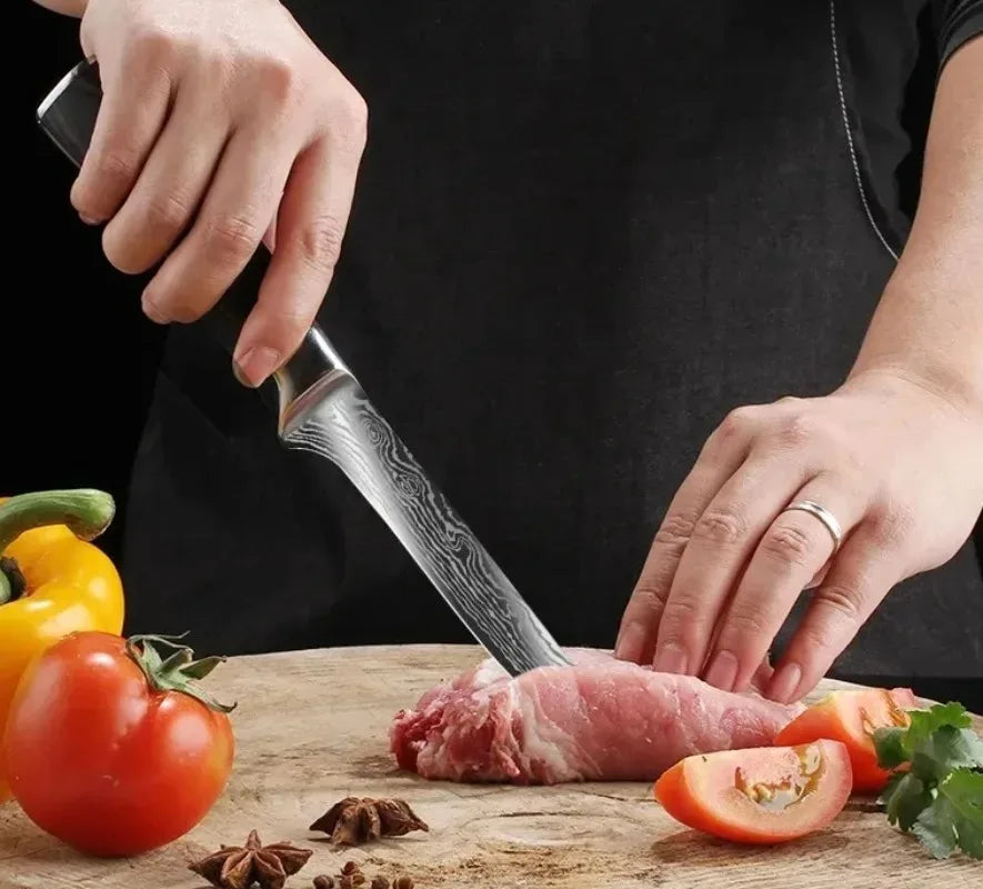 Professional Kitchen Boning Knife Damascus Laser Pattern Butcher Knife Stainless Steel Meat Fruit Vegetables Fish Chef Knife
