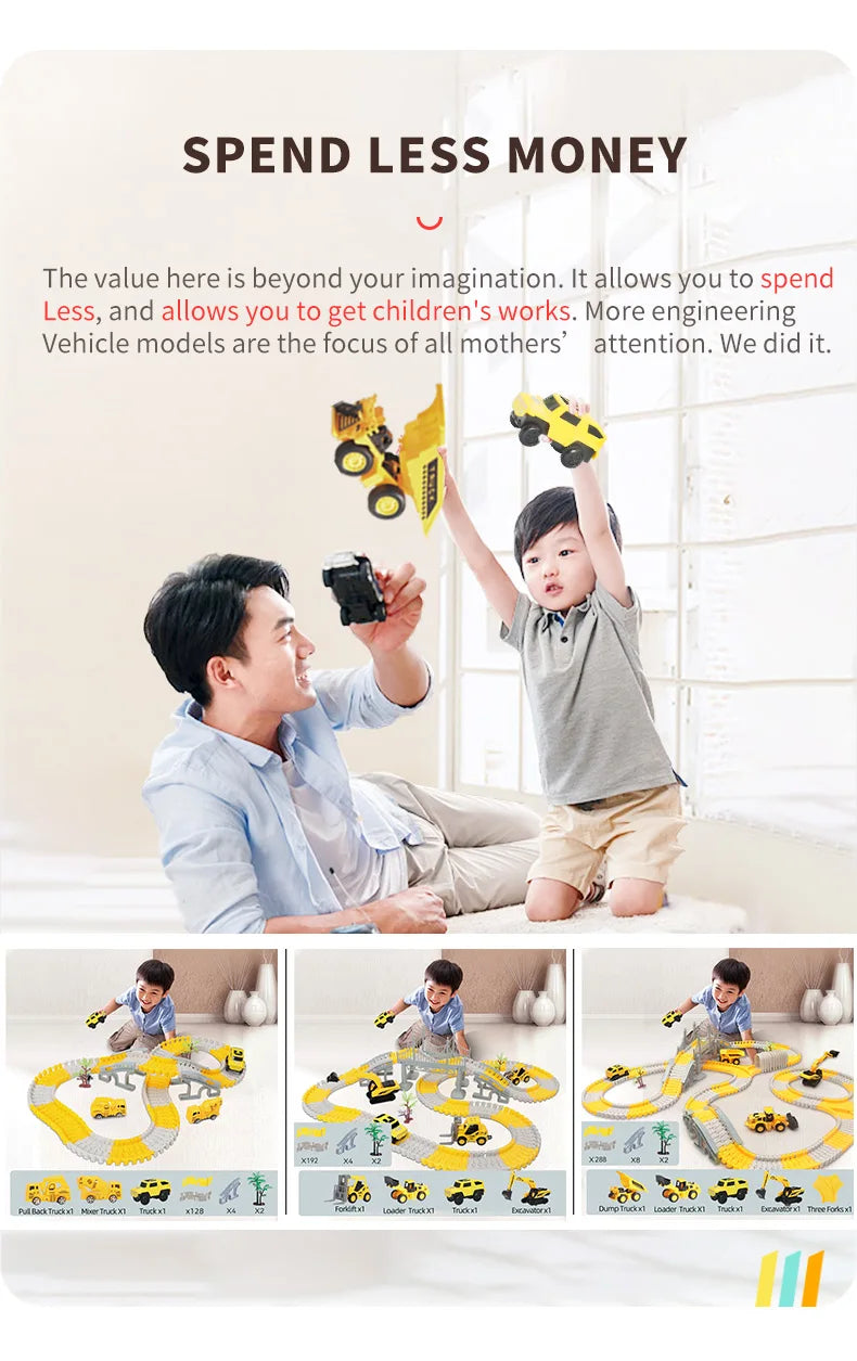 137-467pcs Children Electric Track Toy Car Engineering Car Kids Educational Toys Track Car Train Toys for Children Birthday Gift