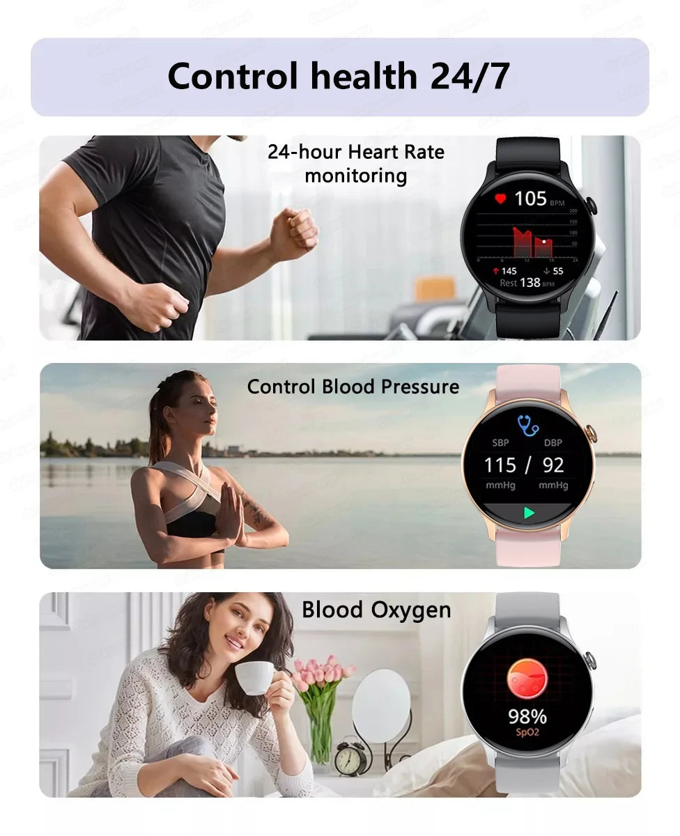2024 New NFC Smart Watch Ladies 466*466 HD Screen Health Tracker Sports Voice Bluetooth Call Smartwatch Women For Huawei Xiaomi