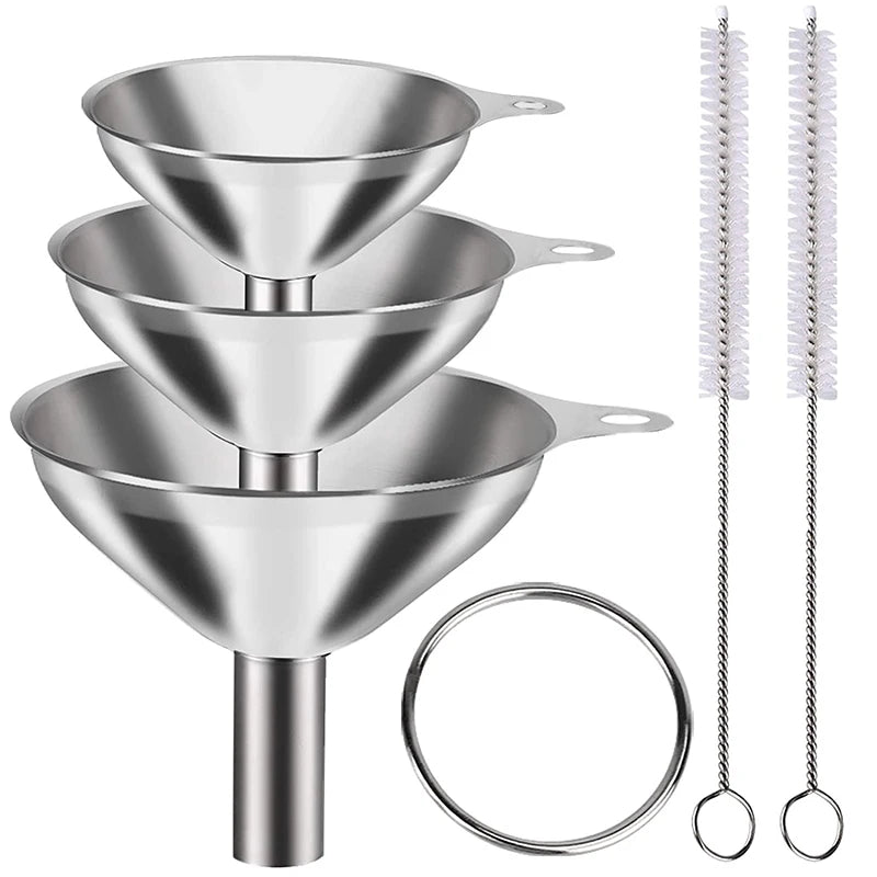 LMETJMA 6Pcs Stainless Steel Funnel 3 Pcs Stainless Steel Kitchen Funnel Set for Filling Bottles Mini Metal Funnels JT190