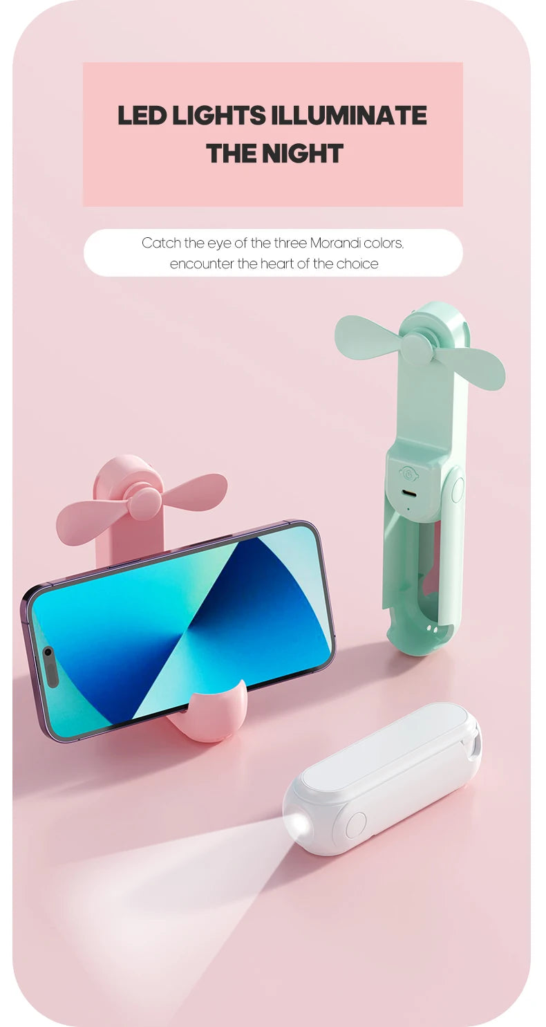 Portable Fan Mini Handheld Fan USB 1200mAh Recharge Hand Held Small Pocket Fan with Flashlight Feature