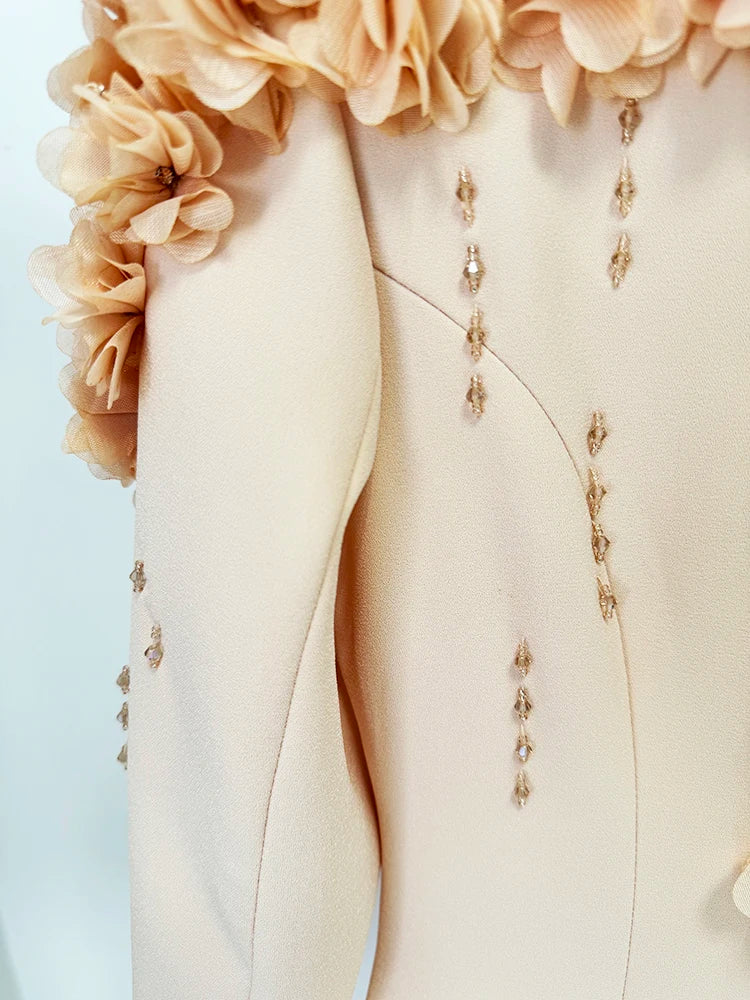HIGH STREET Newest Fashion 2024 Designer Maxi Dresses Women's Long Sleeve Stunning Flowers Appliques Beaded Long Dress