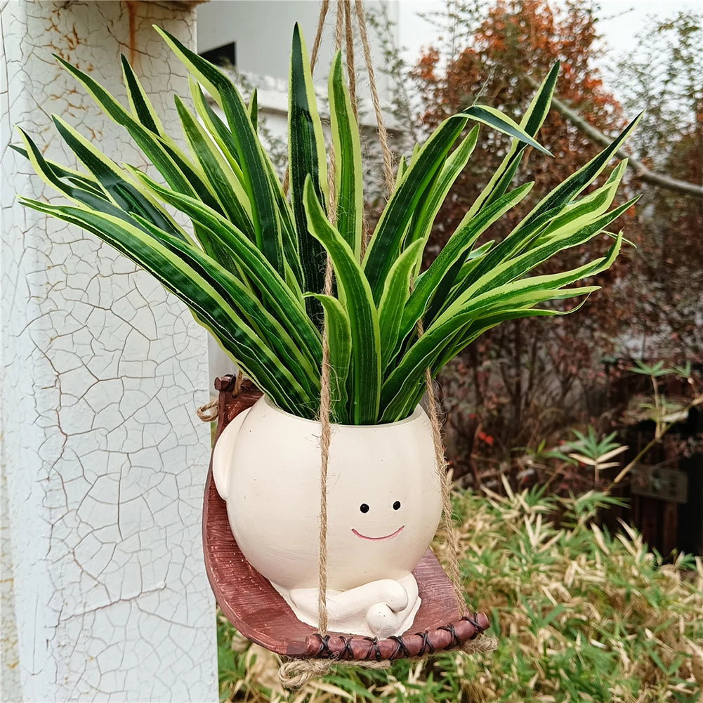 Flower Pot Wall Planter Pot Creative Swing Face Resin Cute Plant Succulent Pots Smiling Face Flower Container Garden Accessories