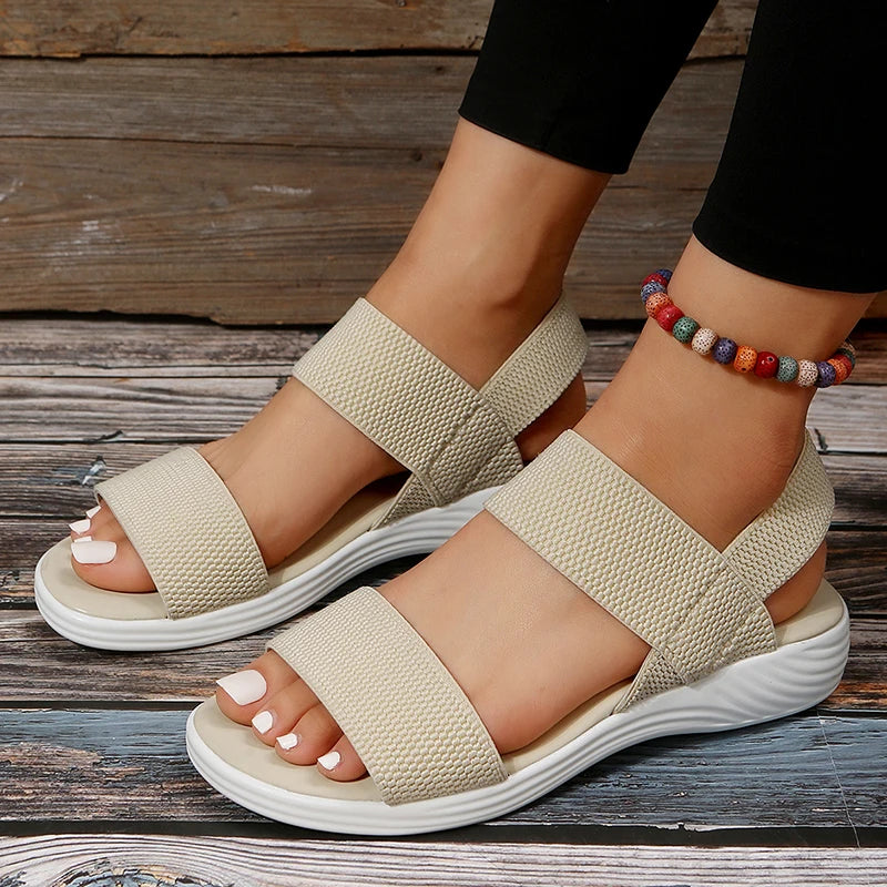 Women's Knit Elastic Cloth Wedge Sandals Slip On Lightweight Walking Sandals Women Plus Size Comfortable Summer Shoes Woman 2023