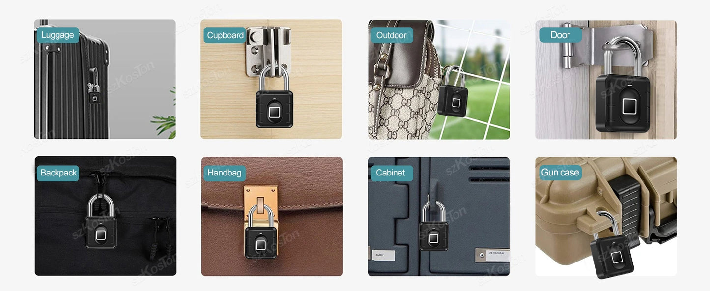 Smart Home Fingerprint Lock IP67 Waterproof Smart Lock Padlock Locker Anti-theft Security Protection Keyless Unlock for Luggage