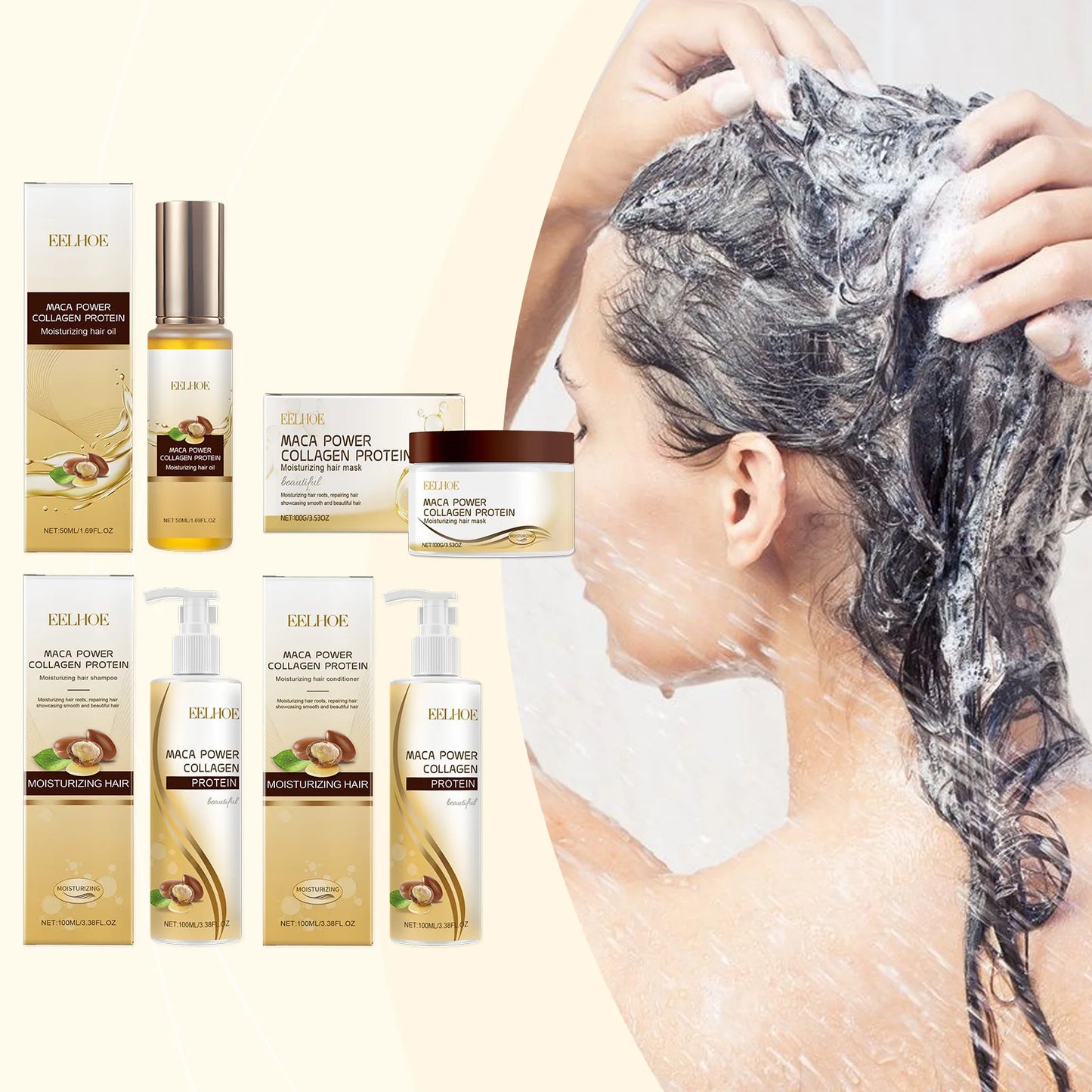 EELHOE Collagen for Hair Cleaning Sets of Hair Care Products Smooth Strengthen Hair Loss Prevention Repair Keratin Essential Oil