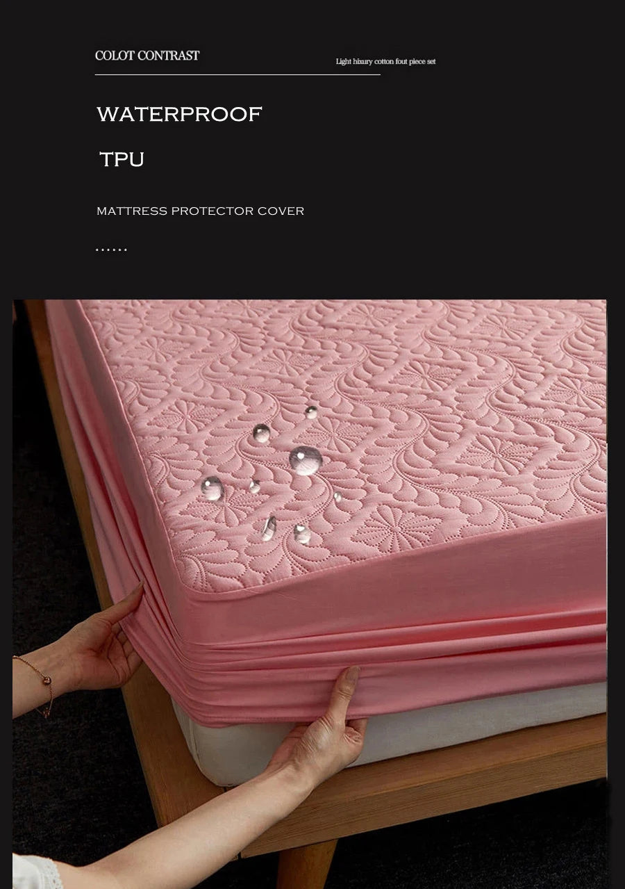100% Waterproof Quilted Mattress Cover Protector Breathable Antibacterial Fitted Sheet with Elastic Band Queen King Bed Sheet
