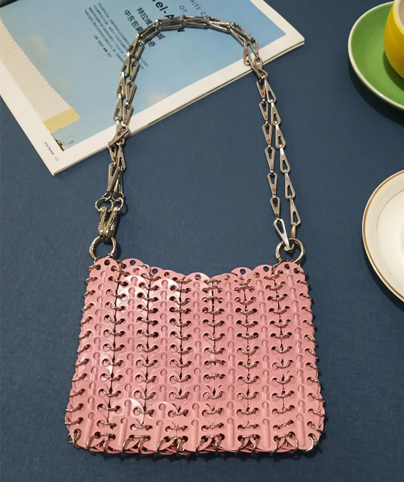 luxury Women Bags Designer Metal Sequins Chain Woven Bag Hollow Evening Bags Clutch Female Travel Holiday Shoulder Bag Handbag