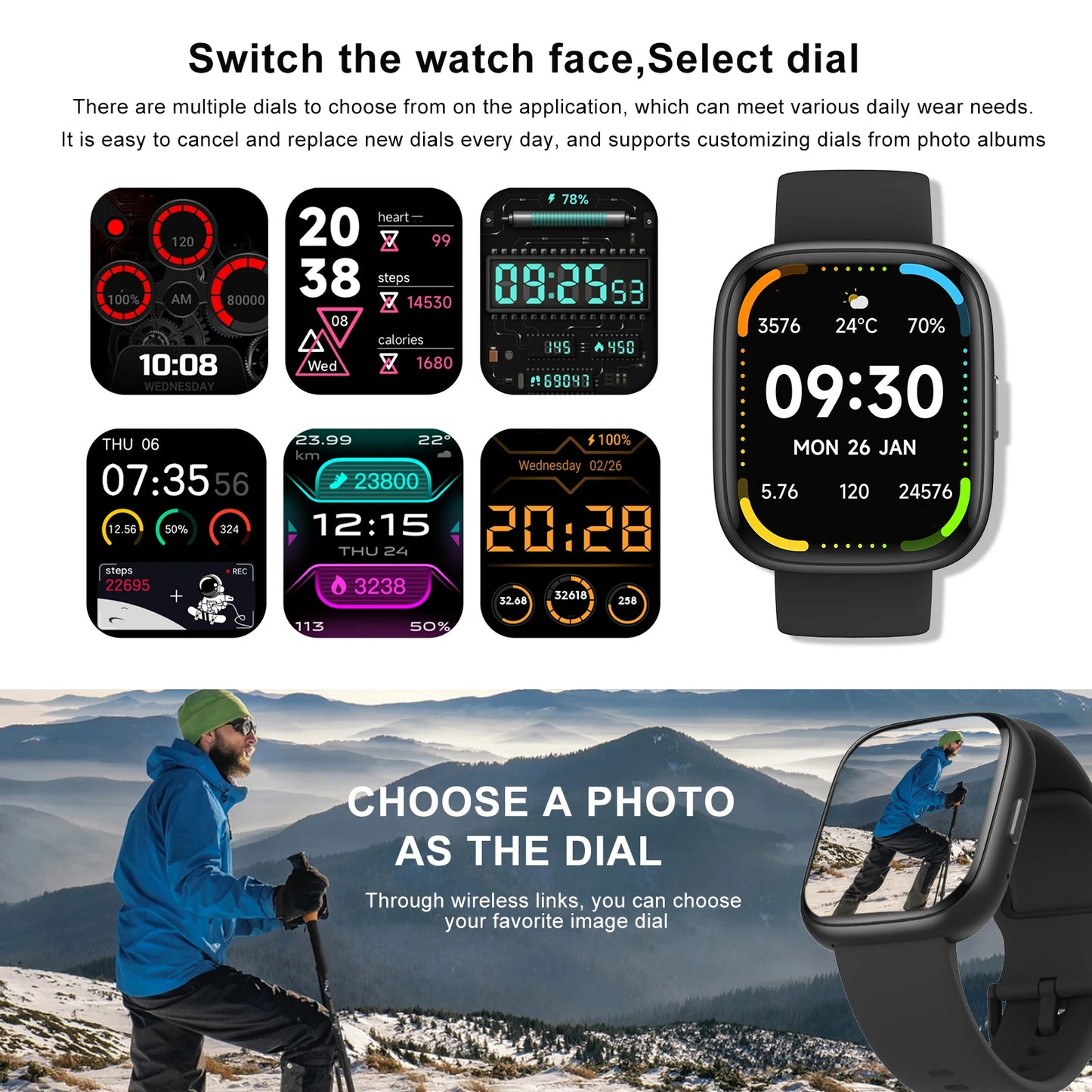 Alexa Smart watch, wireless calling /dial, calling reminder and rejection, SMS reminder, Custom Wallpaper,for iPhone/Andriod