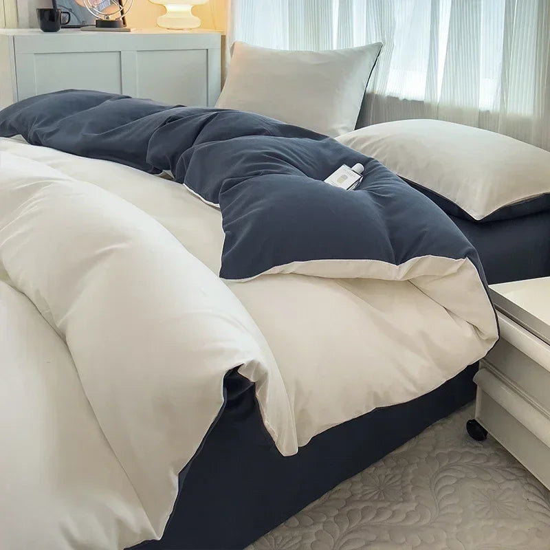 2-side Solid Color Brush Fabric Bed Set 4 Pieces Duvet Cover Pillowcase Bedding Set Bed Sheet Quilt Cover Single Queen King Size
