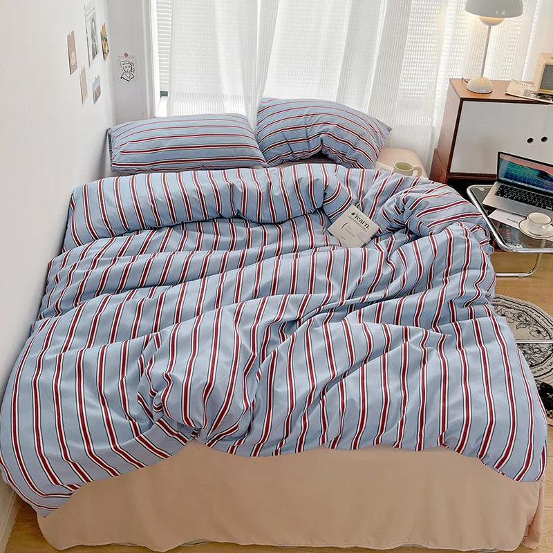 Nordic Sling Bed 150 Bedding Sets Stripes Duvet Cover Set Quilt Cover Bed Sheet Quilt Sets Queen Size INS Blogger Comforter Sets