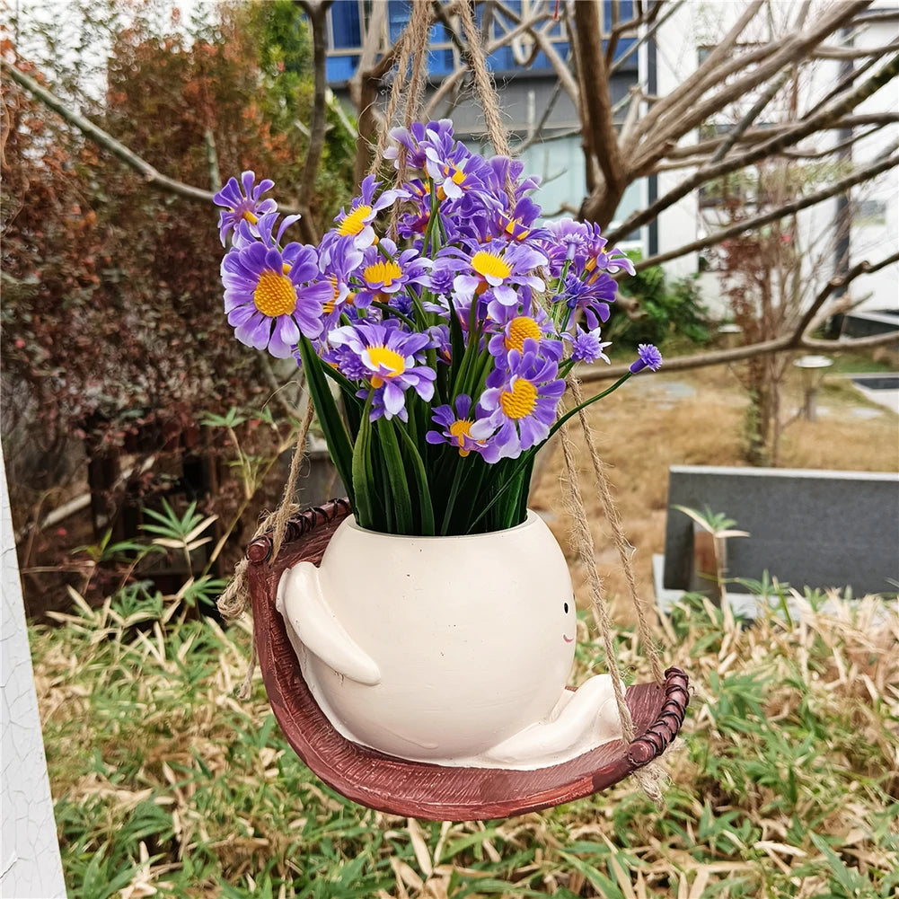 Flower Pot Wall Planter Pot Creative Swing Face Resin Cute Plant Succulent Pots Smiling Face Flower Container Garden Accessories