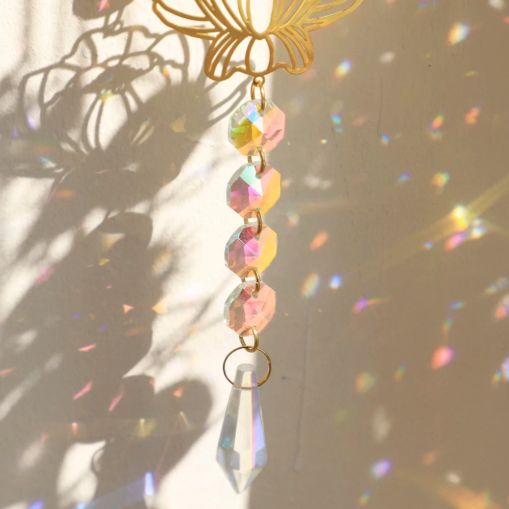 Crystal Sun Catcher Lotus Hanging Suncatcher Rainbow Maker Chakra Light Catcher Stained Glass Window Outdoor Garden Decoration