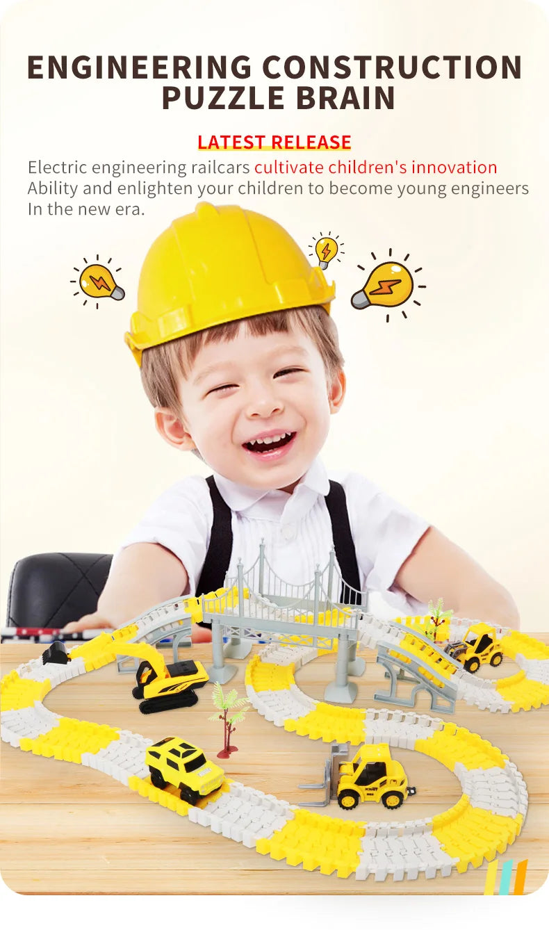 137-467pcs Children Electric Track Toy Car Engineering Car Kids Educational Toys Track Car Train Toys for Children Birthday Gift