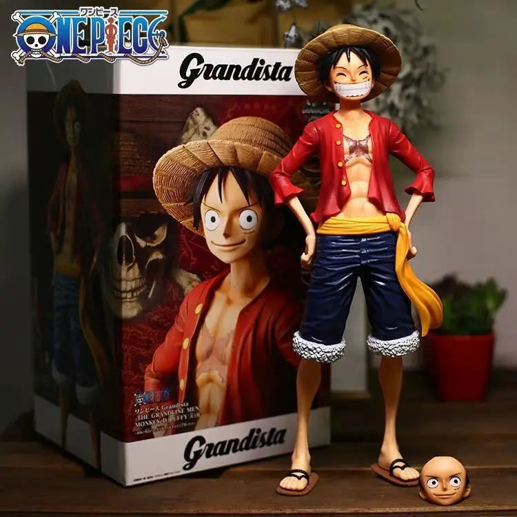 Hot 28cm One Piece Anime Figure Confident Smiley Luffy Three Form Face Changing Doll Action Figurine Model Toys Kits