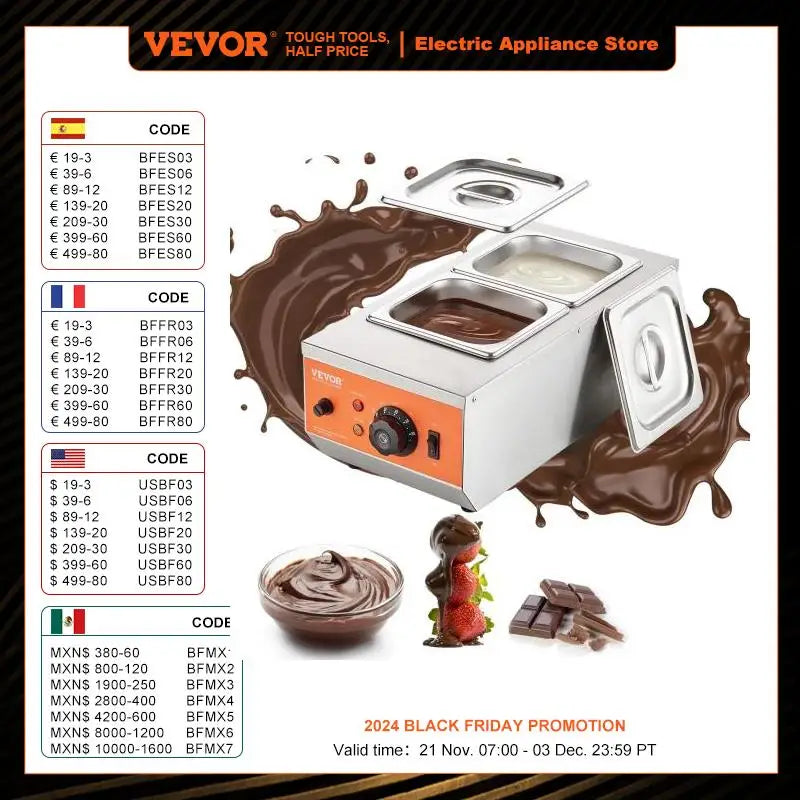 VEVOR 2 3 Tanks Electric Chocolate Tempering Machine Chocolate cascade Melting Pot for Kitchen home appliance