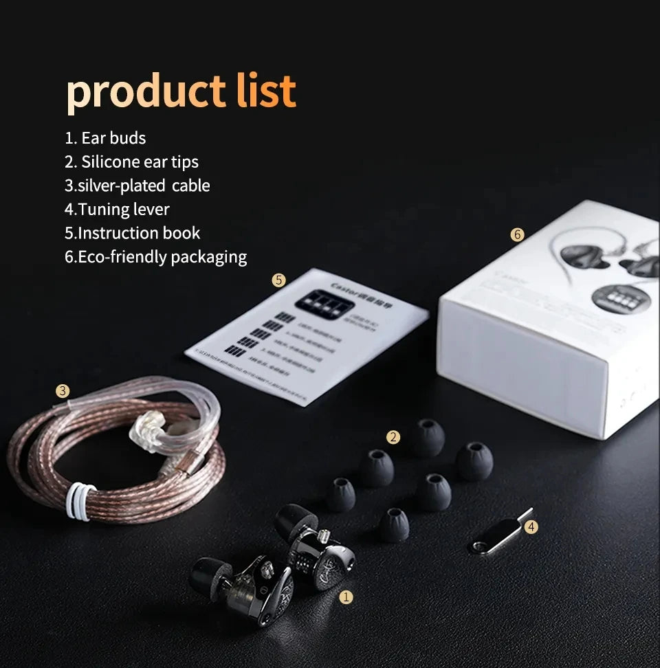 KZ Castor Wired Harman Improved Bass HiFi Earphone 2 Dynamic Tunable Balance Monitor Headphone IEM Earphones Music Sport Earbuds