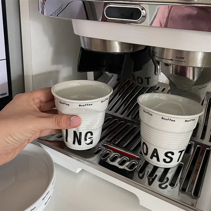 6.7oz korean style cups and mugs coffee mug white ceramic nordic wrinkle cup 200ml drinking coffe tumbler English Letter
