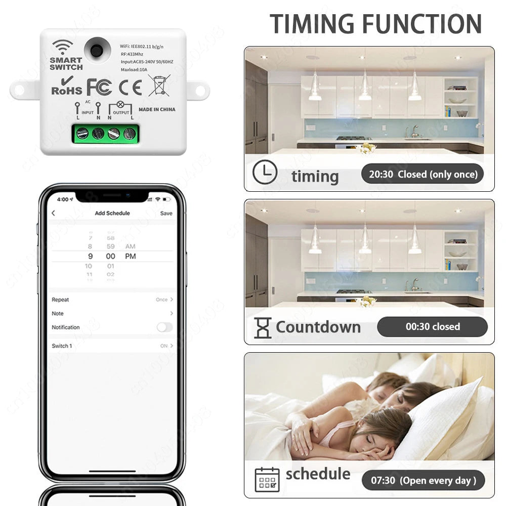 Tuya Smart Home WIFI Mini Smart Switch Rf 433Mhz Wireless Wall Switch 86 Panel Receiver Interruptor Voice Control Alexa Google