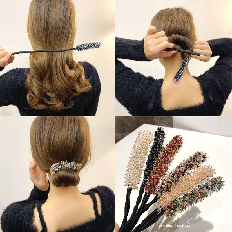 Korean Fashion Crystal Pearl Updo Hair Clips Elegant Braid Hair Barrettes Headwear Girls Women Hair Accessories