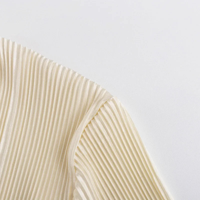 Women Pleated Plain Shirts Spring Fall Chic Long Flare Sleeve V- Neck Tie Up Cardigans Tops for Casual Party Street