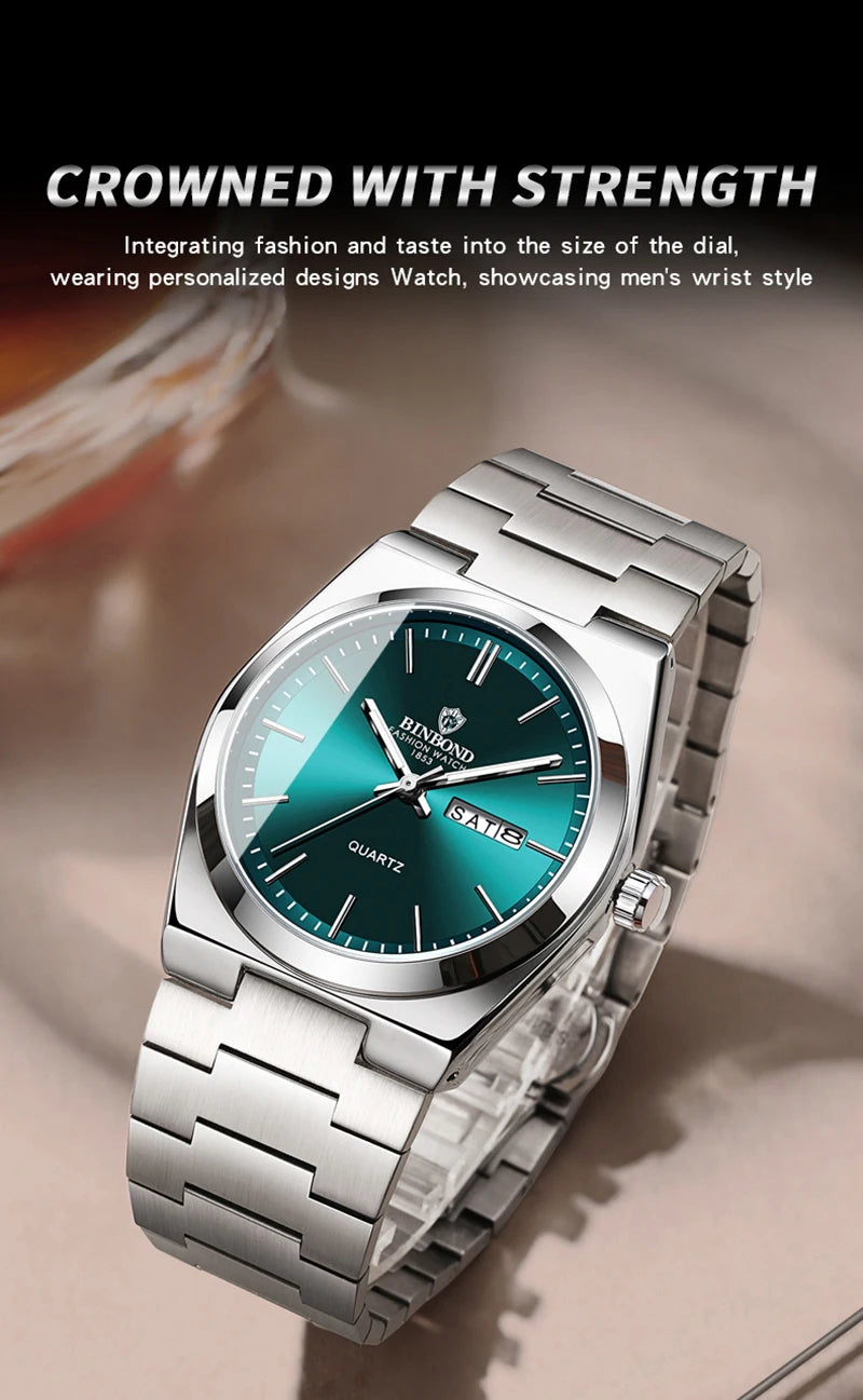 Men Watch Light Luxury Brand Stainless Steel Double Calendar Waterproof Male Business Leisure Fashion Quartz Clock Watches W004