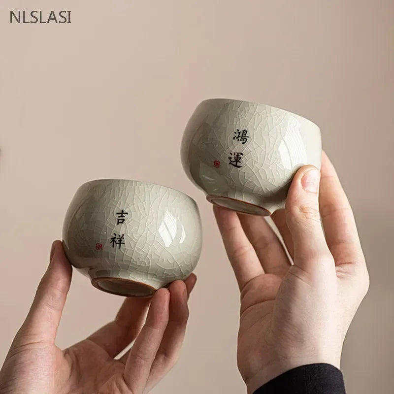 140ml Exquisite Ice Crack Glaze Ceramic Tea Cups Hand-painted Porcelain Master Cup Exquisite Teacup Tea Accessories