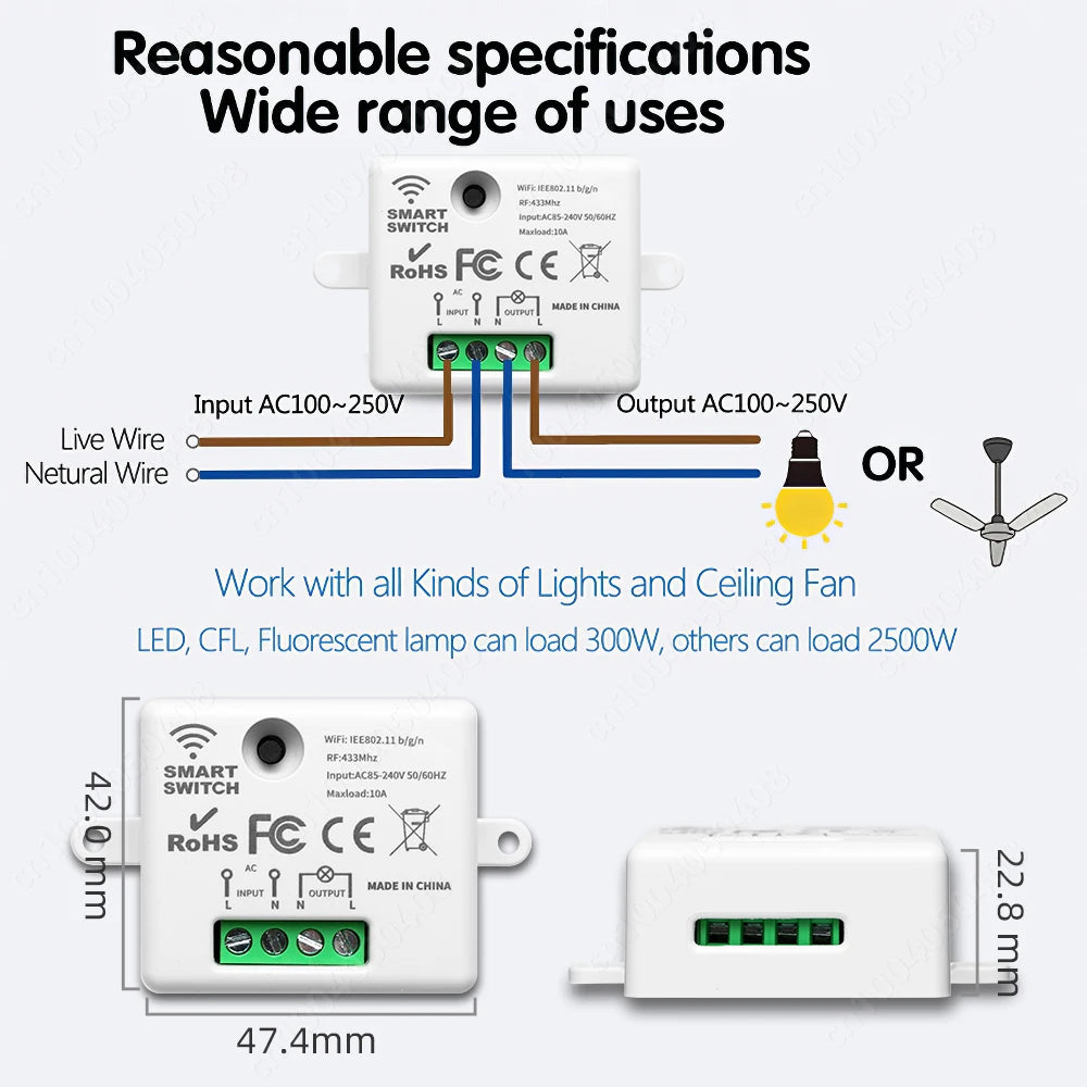 Tuya Smart Home WIFI Mini Smart Switch Rf 433Mhz Wireless Wall Switch 86 Panel Receiver Interruptor Voice Control Alexa Google