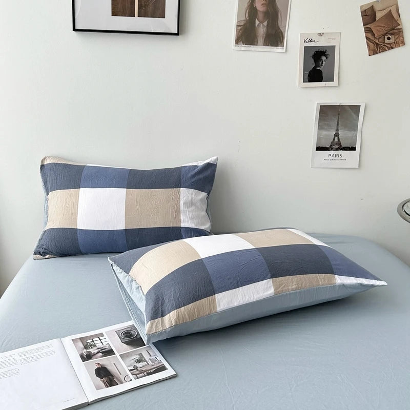 Bed Linen Washed Cotton Striped Grid Minimalist Bedding Sheet Set Comforter Sets Queen Duvet Cover Double For Boys And Girls