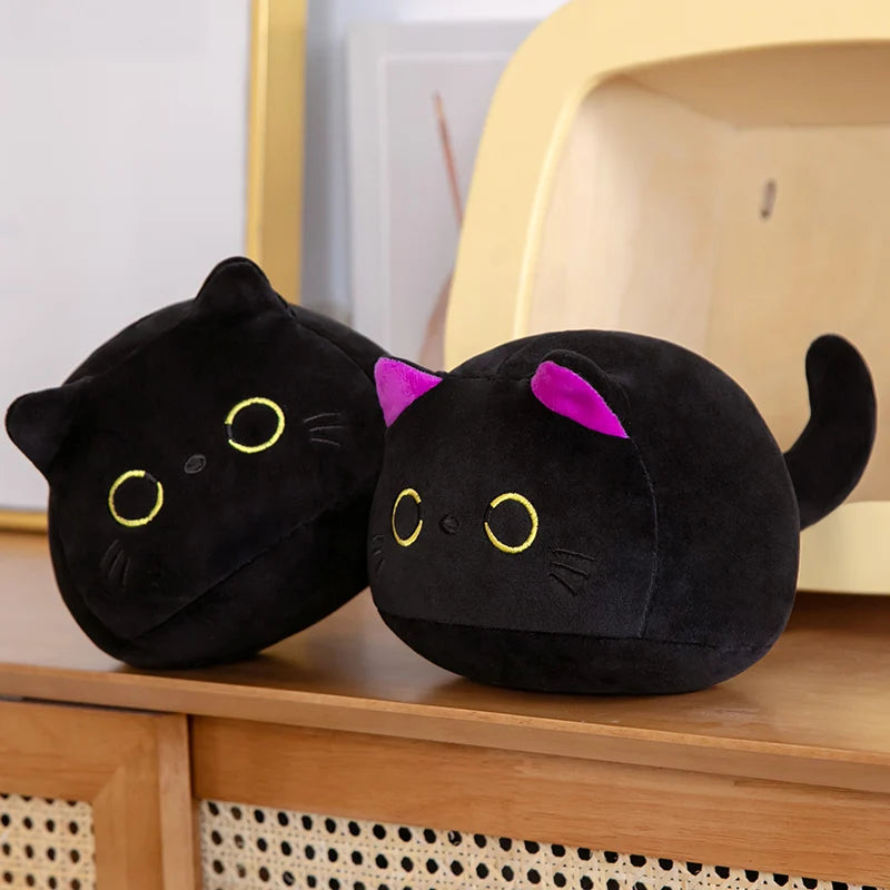 9/15/25CM Kawaii Small Cuddly Black Cat Plush Doll Cartoon Stuffed Round Ball Cat Plushie Girl's Bag Keychain Pendant Toys