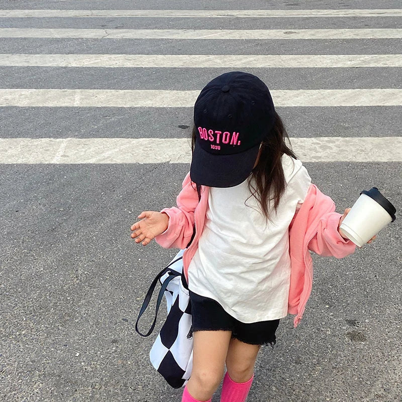 Korean Letters Embroidery Baseball Cap for Kids Boys Girls Summer Adjustable Hip Hop Sun Hat Children Snapback Caps Gorras кепка