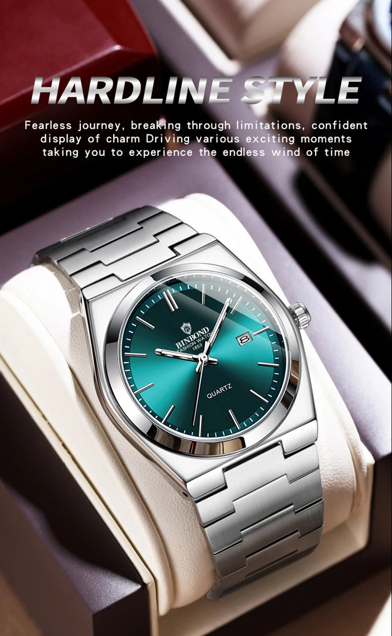 Men Watch Light Luxury Brand Stainless Steel Double Calendar Waterproof Male Business Leisure Fashion Quartz Clock Watches W004