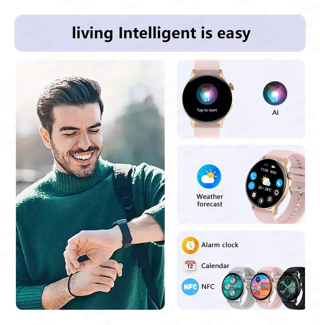 2024 New NFC Smart Watch Ladies 466*466 HD Screen Health Tracker Sports Voice Bluetooth Call Smartwatch Women For Huawei Xiaomi