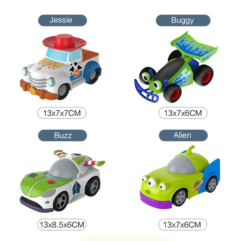 Disney Toy Story Buzz Lightyear Woody Jessie Rex Alien Cartoon Model Inertial Pull-back Free Wheel Car Toys Collection Kids Gift