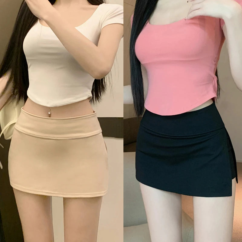 Women Sexy Low-waisted Casual Side Split Sports Yoga Solid Color Fashion Slim Wrap Buttocks Short Skirts