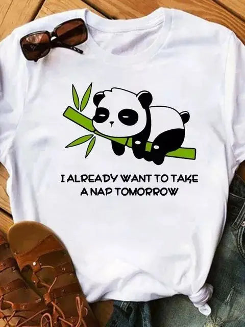 Maycaur Summer Women T Shirt Loose Tops Cute Panda Heart Print Short Sleeve Female Loose Casual T-shirt Ladies Top Teeadad