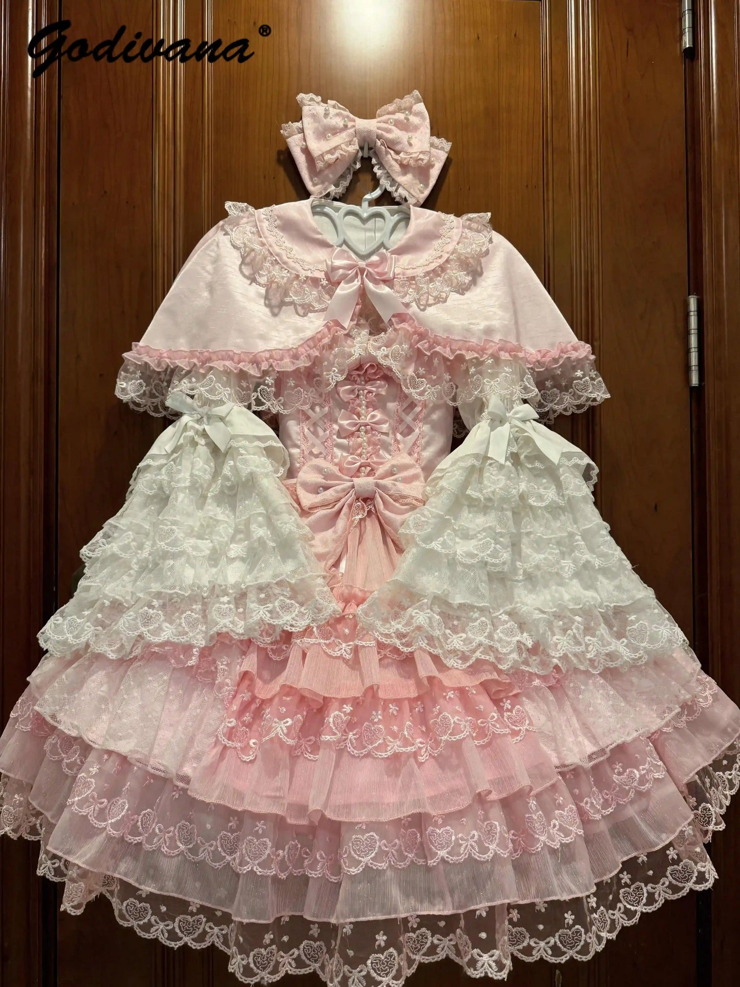 Original Design Lolita Jsk Suspender Dress Sweet Girl Women's Long Sleeve Inner Shirt Cute Princess Sling Cake Dress with Cape
