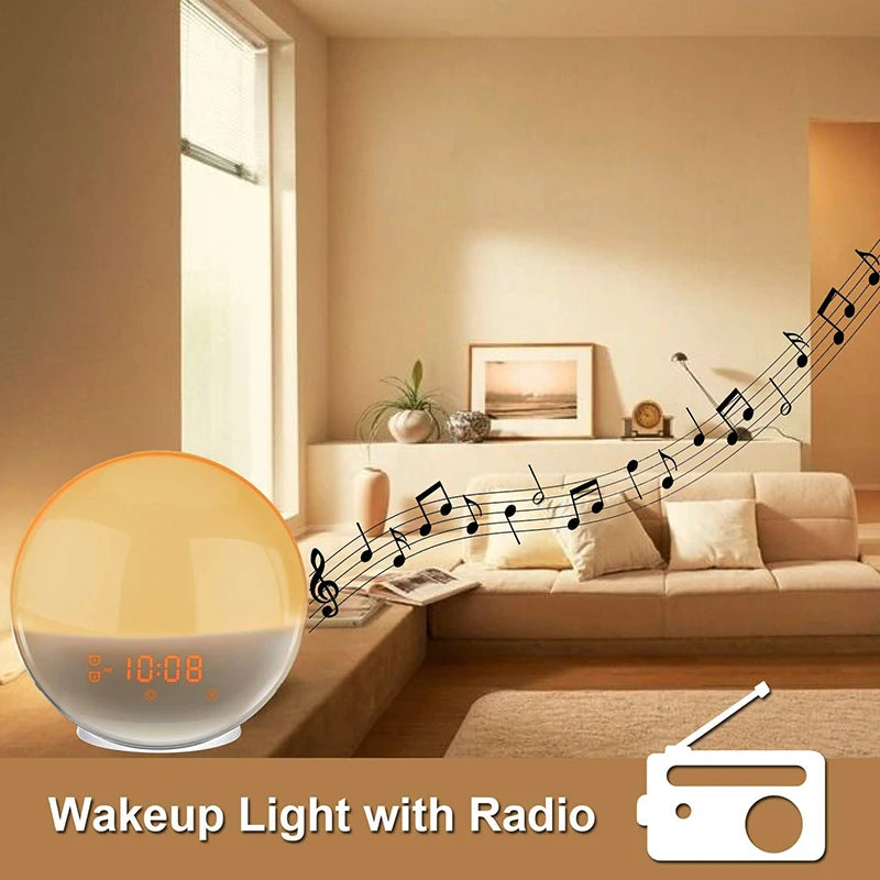 Sunrise Alarm Clock Wake Up Light Clock Sunrise/Sunset Simulation Digital Clock with Night Light FM Radio Desk Clocks