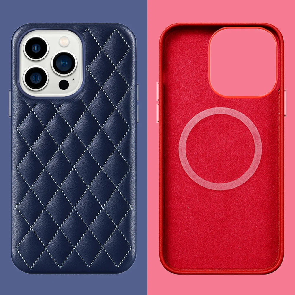 Clearance Sale Leather For Magsafe Case For iPhone 13 Pro Max 13Pro 13 mini Women Fashion Magnetic Stitching Luxury Back Cover