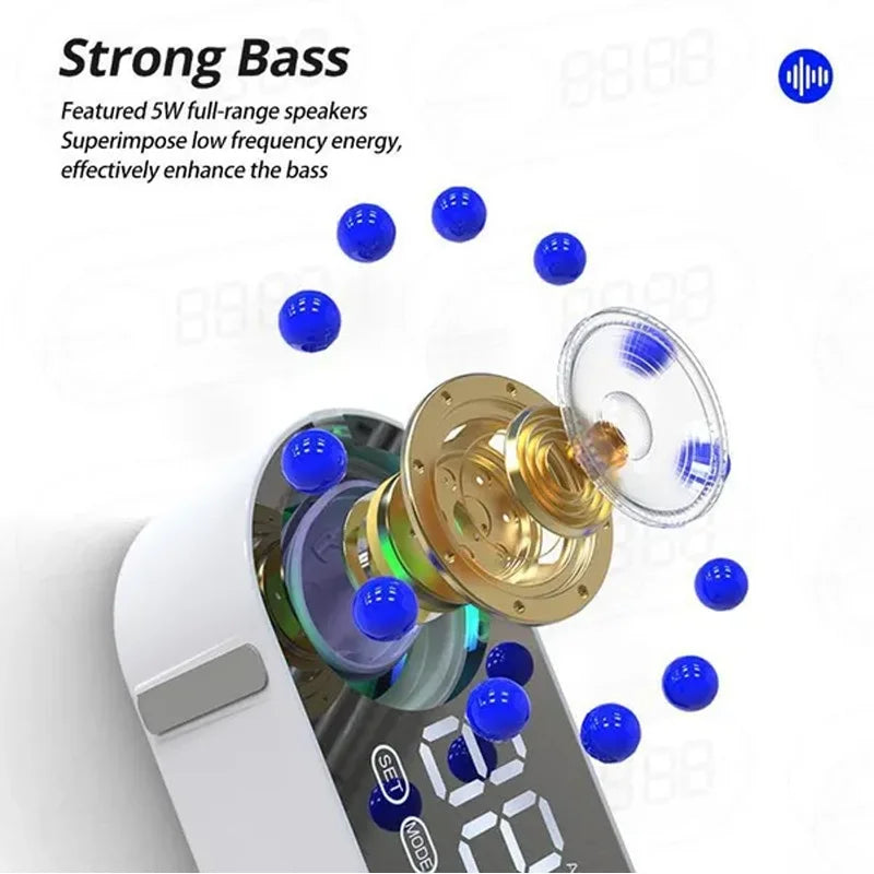 Table Alarm Clock Bluetooth Speaker FM Radio Sound Box Desktop Alarm Clock Subwoofer Music Player TF Card Bass Speaker Boombox