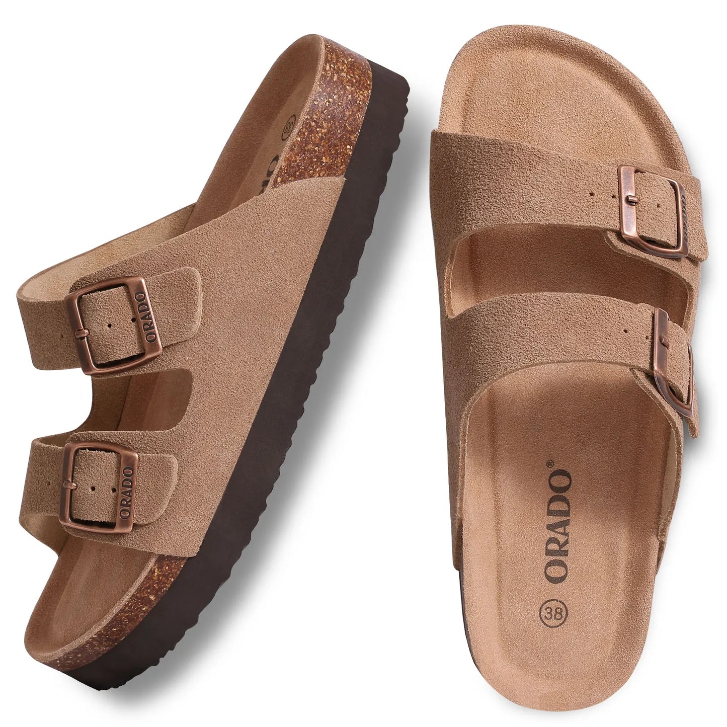 Kidmi Women Cork Suede Mules Slippers Outdoor Antiskid Beach Slippers Classic Cork Footbed Women Sandals With Adjustable Buckle