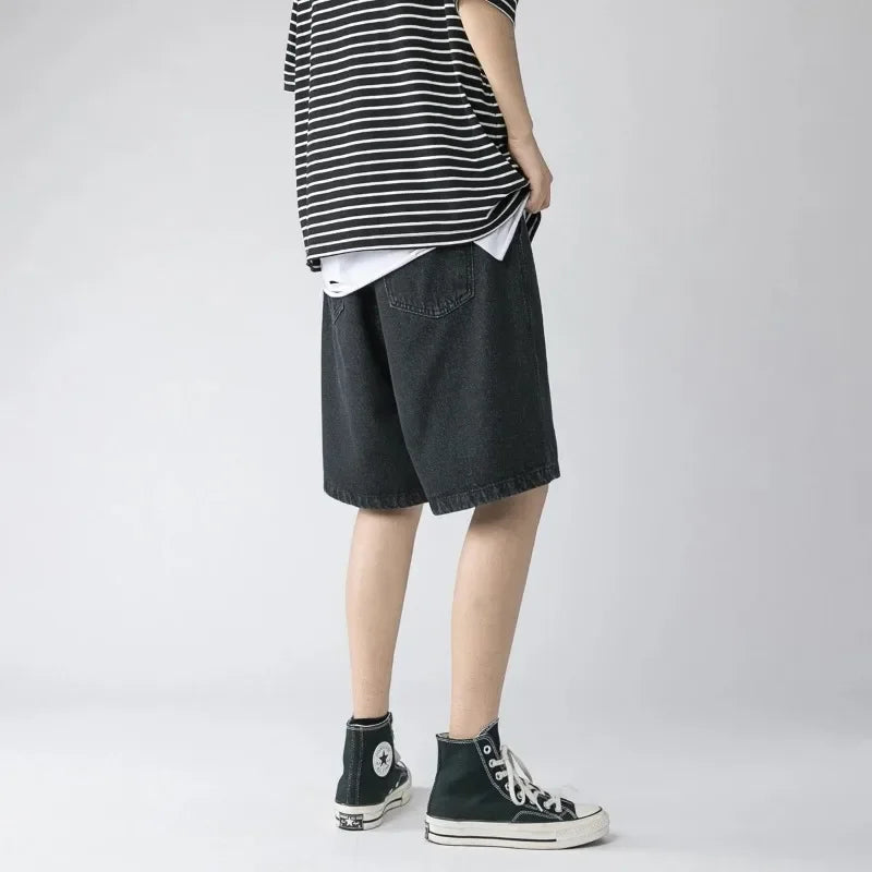 Wide Baggy Denim Shorts Men Summer Thin Solid Color Casual Loose Knee-length Pants Male Jeans Shorts Streetwear